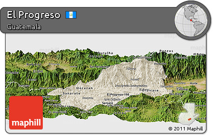 Shaded Relief Panoramic Map of El Progreso, satellite outside