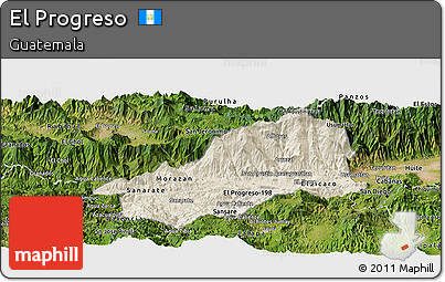 Shaded Relief Panoramic Map of El Progreso, satellite outside