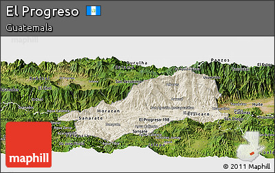 Shaded Relief Panoramic Map of El Progreso, satellite outside