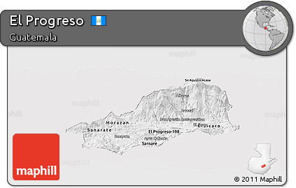 Silver Style Panoramic Map of El Progreso, single color outside