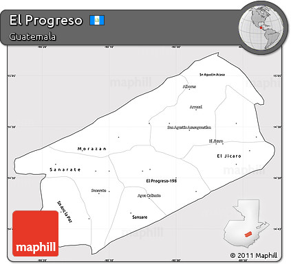 Silver Style Simple Map of El Progreso, cropped outside