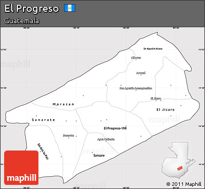 Silver Style Simple Map of El Progreso, cropped outside