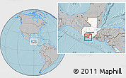 Gray Location Map of San Jose, highlighted country, highlighted parent region, within the entire country, hill shading