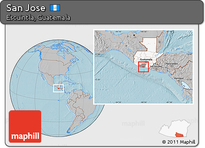 Gray Location Map of San Jose, highlighted country, highlighted parent region, hill shading