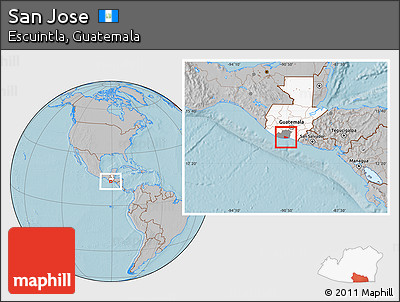 Gray Location Map of San Jose, highlighted country, highlighted parent region, hill shading