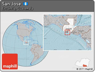 Gray Location Map of San Jose, highlighted country, highlighted parent region, hill shading