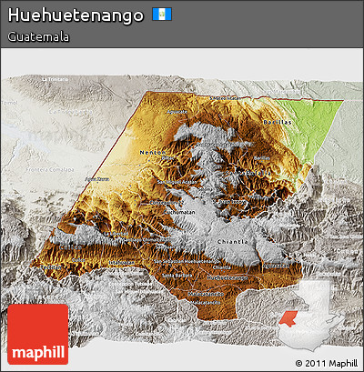 Physical 3D Map of Huehuetenango, lighten, semi-desaturated