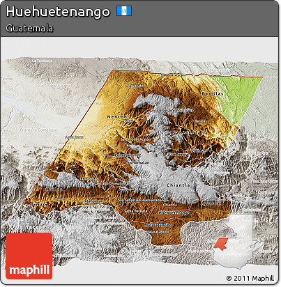 Physical 3D Map of Huehuetenango, lighten, semi-desaturated