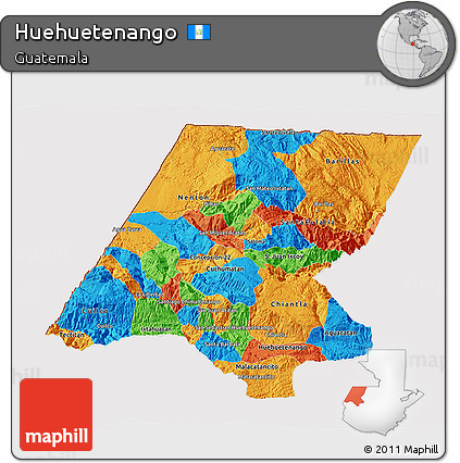 Political 3D Map of Huehuetenango, cropped outside