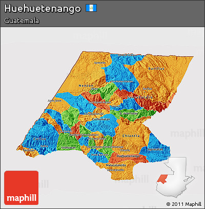 Political 3D Map of Huehuetenango, cropped outside