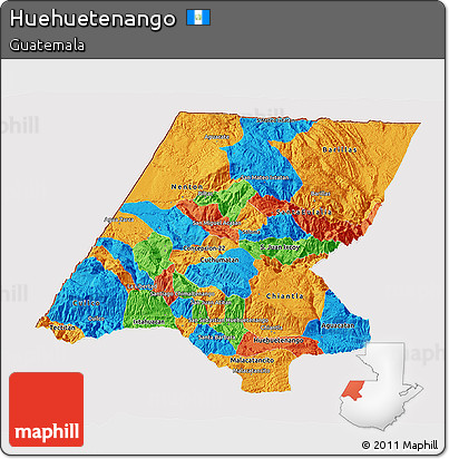 Political 3D Map of Huehuetenango, cropped outside