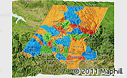 Political 3D Map of Huehuetenango, satellite outside