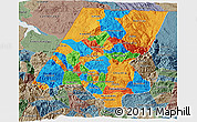 Political 3D Map of Huehuetenango, semi-desaturated