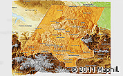 Political Shades 3D Map of Huehuetenango, physical outside