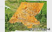 Political Shades 3D Map of Huehuetenango, satellite outside