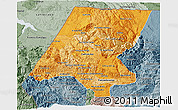 Political Shades 3D Map of Huehuetenango, semi-desaturated