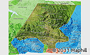 Satellite 3D Map of Huehuetenango, political shades outside