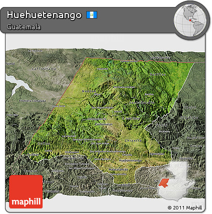 Satellite 3D Map of Huehuetenango, semi-desaturated