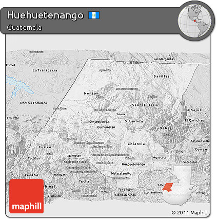 Silver Style 3D Map of Huehuetenango