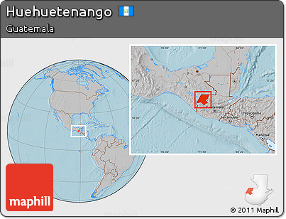 Gray Location Map of Huehuetenango, hill shading