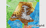 Physical Map of Huehuetenango, political shades outside