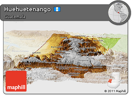 Physical Panoramic Map of Huehuetenango, lighten