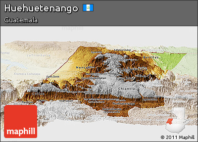 Physical Panoramic Map of Huehuetenango, lighten