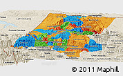 Political Panoramic Map of Huehuetenango, shaded relief outside