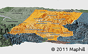 Political Shades Panoramic Map of Huehuetenango, darken, semi-desaturated
