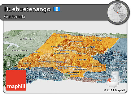 Political Shades Panoramic Map of Huehuetenango, semi-desaturated
