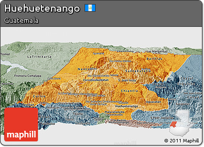 Political Shades Panoramic Map of Huehuetenango, semi-desaturated