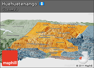 Political Shades Panoramic Map of Huehuetenango, semi-desaturated