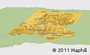 Savanna Style Panoramic Map of Huehuetenango, single color outside
