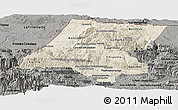 Shaded Relief Panoramic Map of Huehuetenango, darken, semi-desaturated