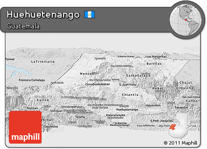 Silver Style Panoramic Map of Huehuetenango