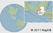 Savanna Style Location Map of S.Gaspar Ixchil, highlighted country, hill shading