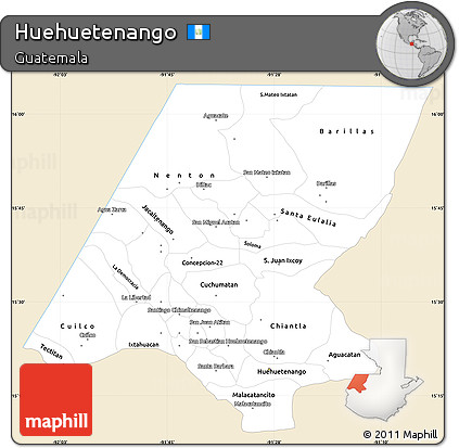Classic Style Simple Map of Huehuetenango, single color outside