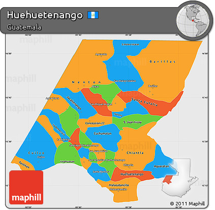 Political Simple Map of Huehuetenango, single color outside