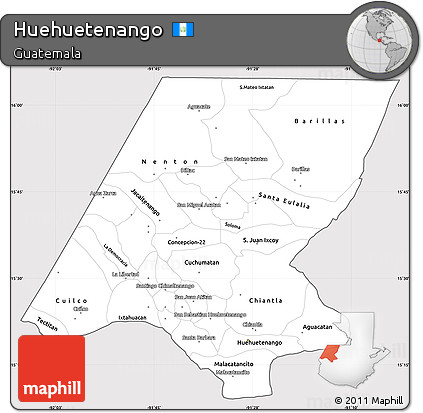 Silver Style Simple Map of Huehuetenango, cropped outside