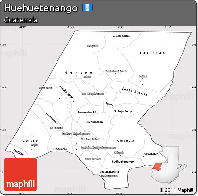 Silver Style Simple Map of Huehuetenango, cropped outside
