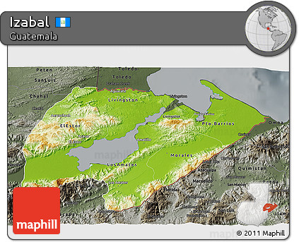 Physical 3D Map of Izabal, darken, semi-desaturated