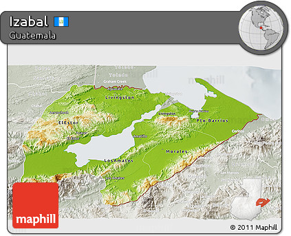 Physical 3D Map of Izabal, lighten, semi-desaturated