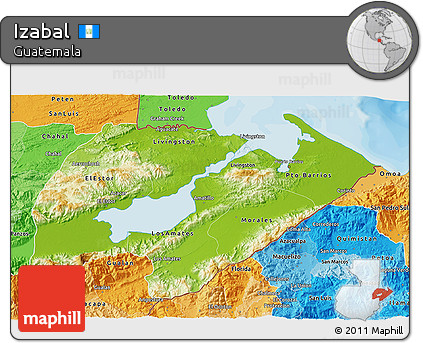Physical 3D Map of Izabal, political shades outside