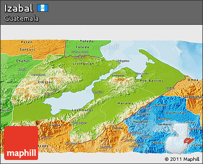 Physical 3D Map of Izabal, political shades outside