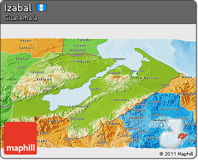 Physical 3D Map of Izabal, political shades outside
