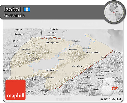 Shaded Relief 3D Map of Izabal, desaturated