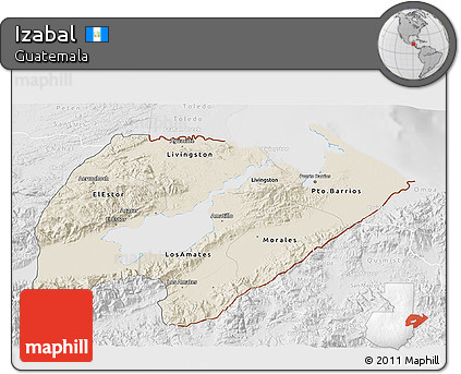 Shaded Relief 3D Map of Izabal, lighten, desaturated