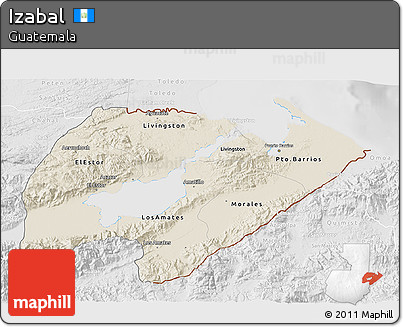 Shaded Relief 3D Map of Izabal, lighten, desaturated