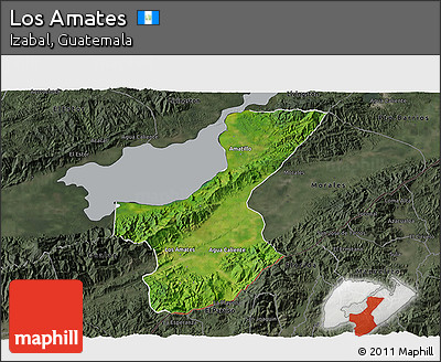 Satellite 3D Map of Los Amates, darken, semi-desaturated