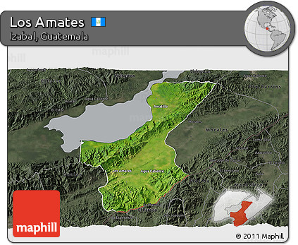 Satellite 3D Map of Los Amates, darken, semi-desaturated